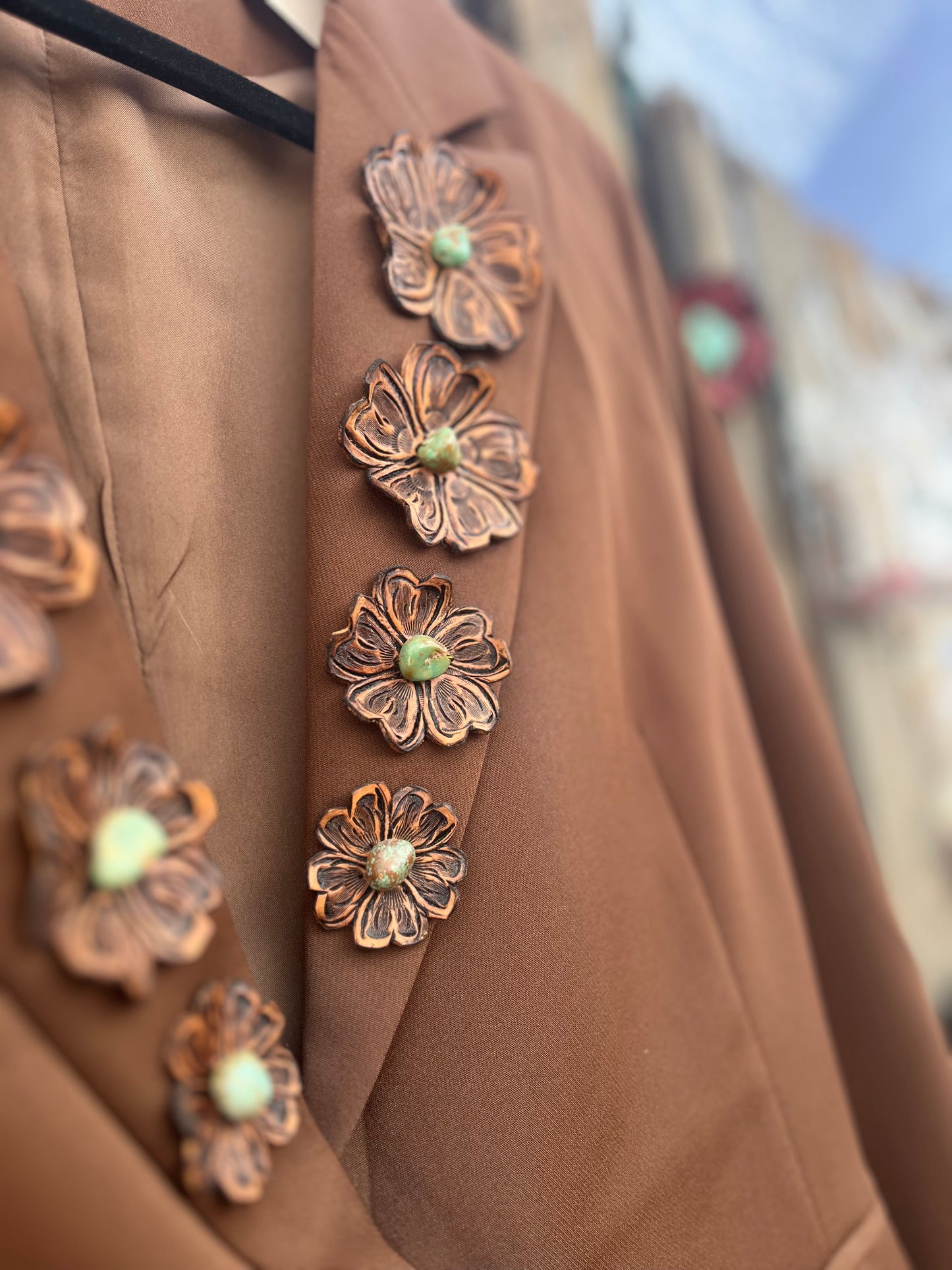 Brown Flower Blazer with Genuine Elisa Turquoise