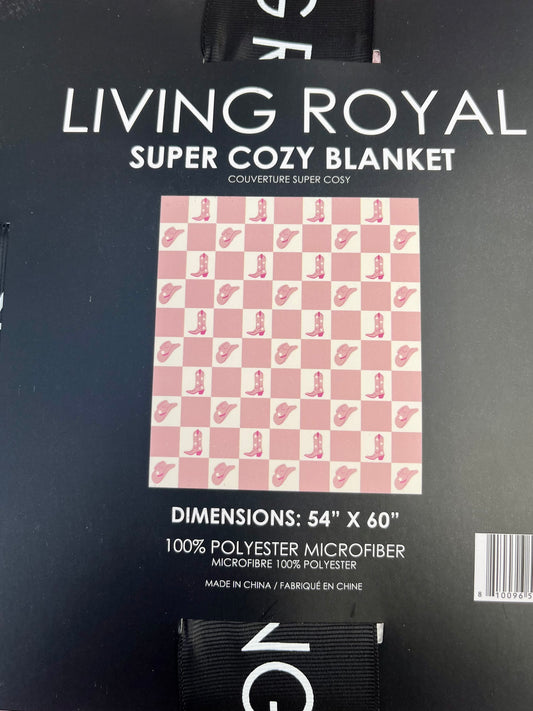 Cozy Pink Checked Cowboy Boot Throw Blanket