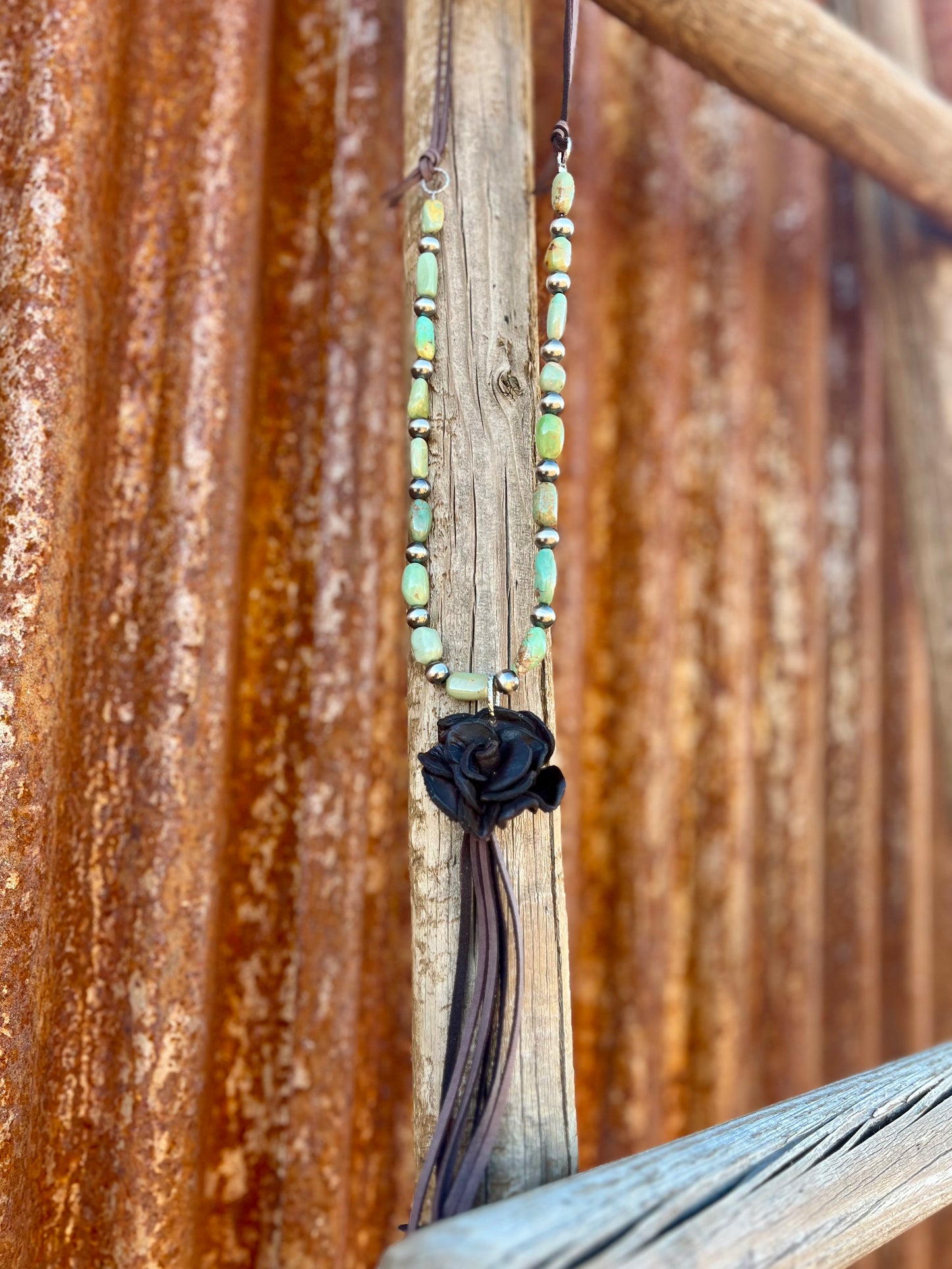 Elisha Turquoise Rose Necklace with 8mm Sterling Pearls