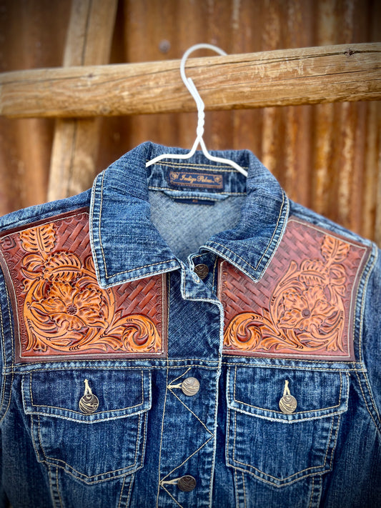 Denim Jacket with Leather Yokes and Cuffs