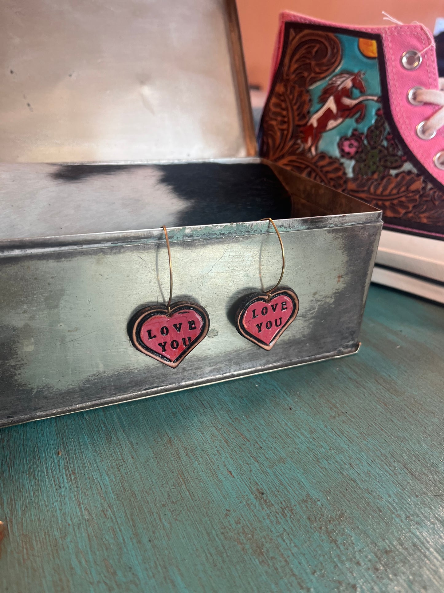 Candy Heart Leather Earrings