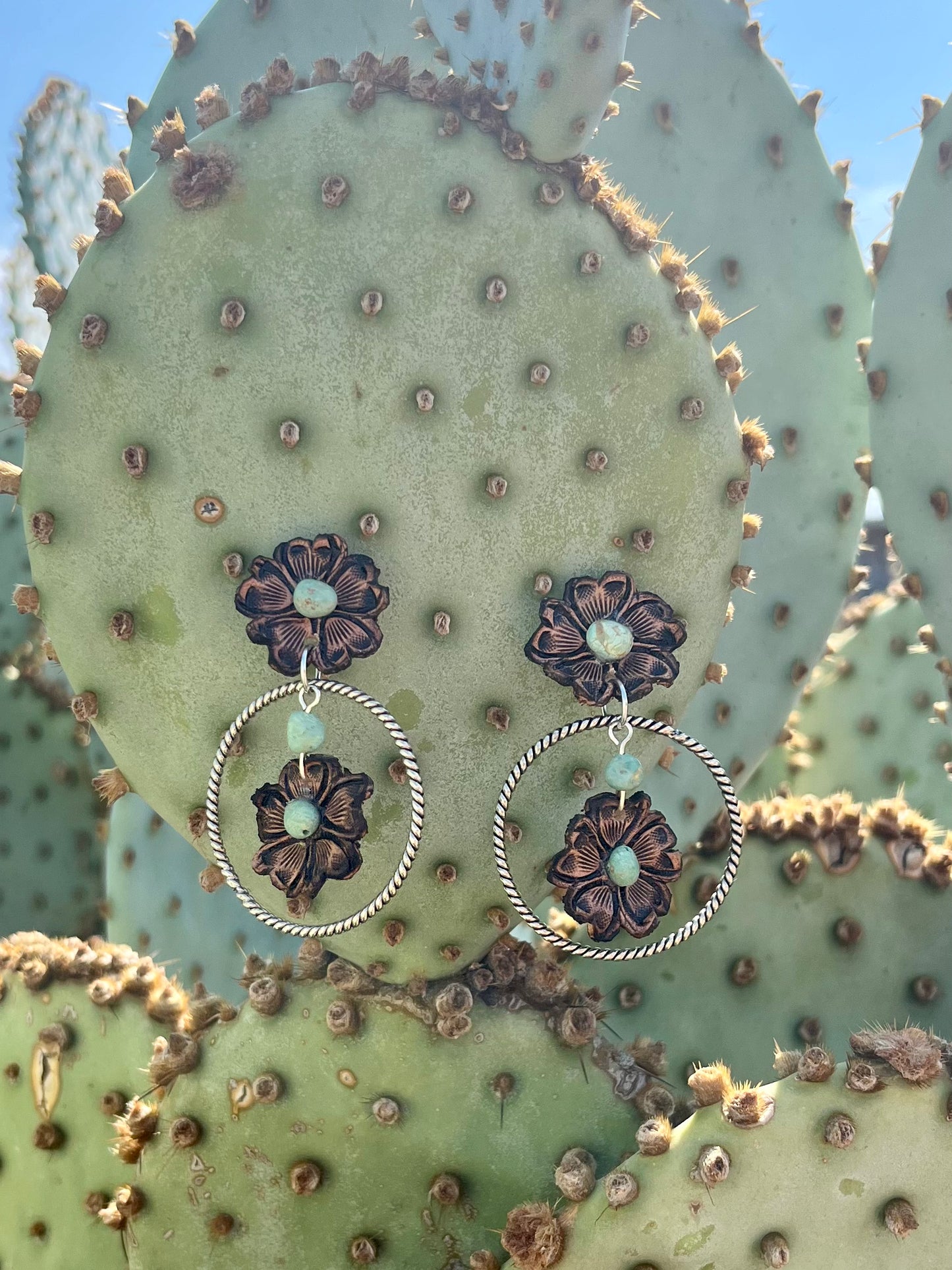 Double Flower Sterling Hoops