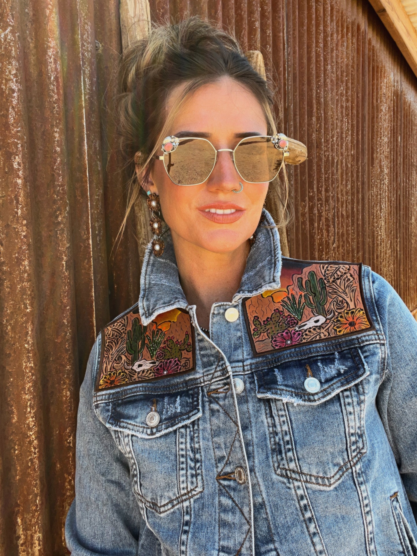 Denim Jacket with Desert Leather Patches