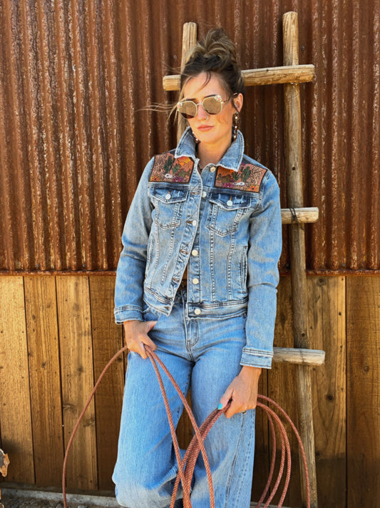 Denim Jacket with Desert Leather Patches