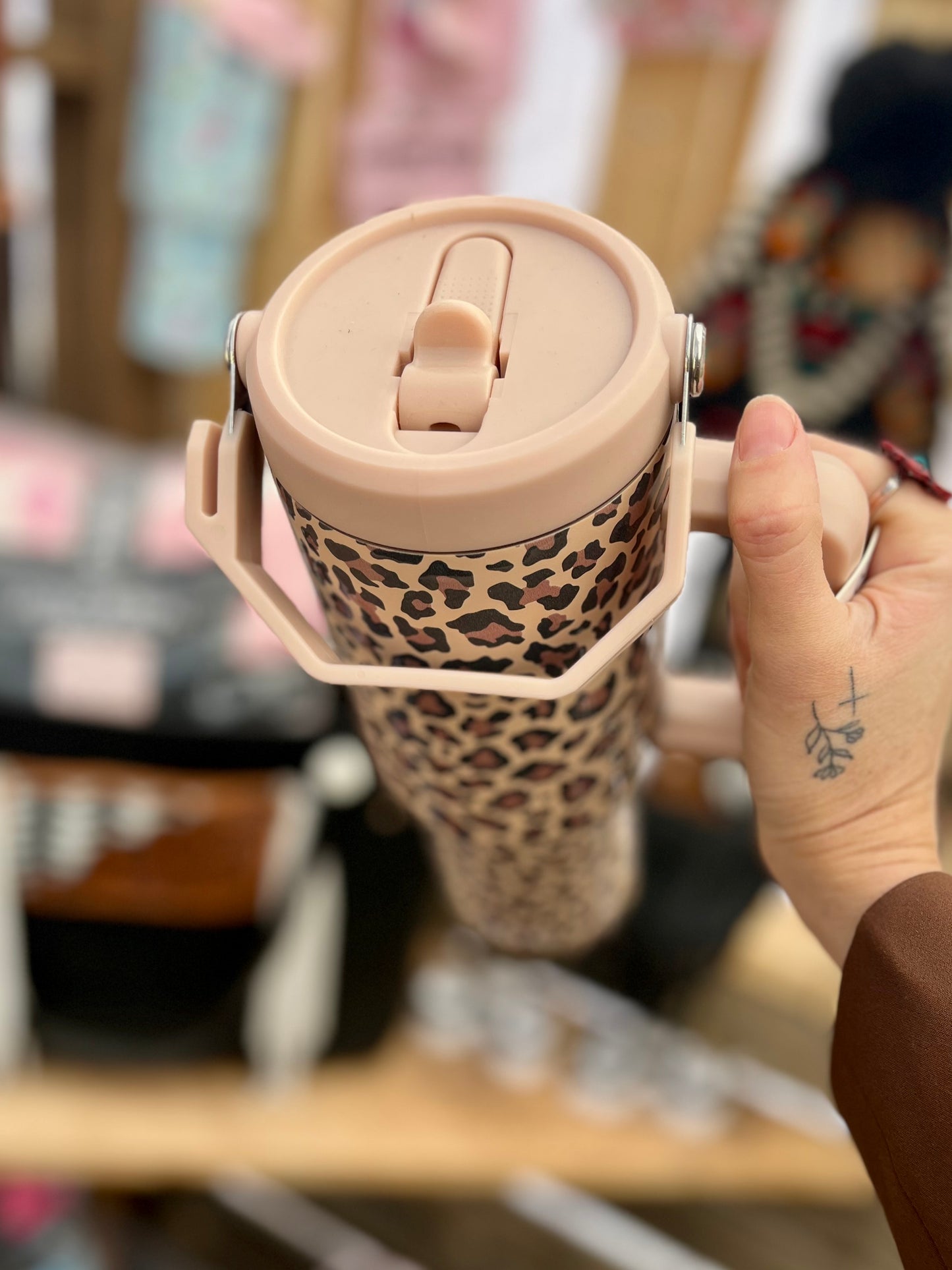 Spill Resistant Leopard Print Tumbler