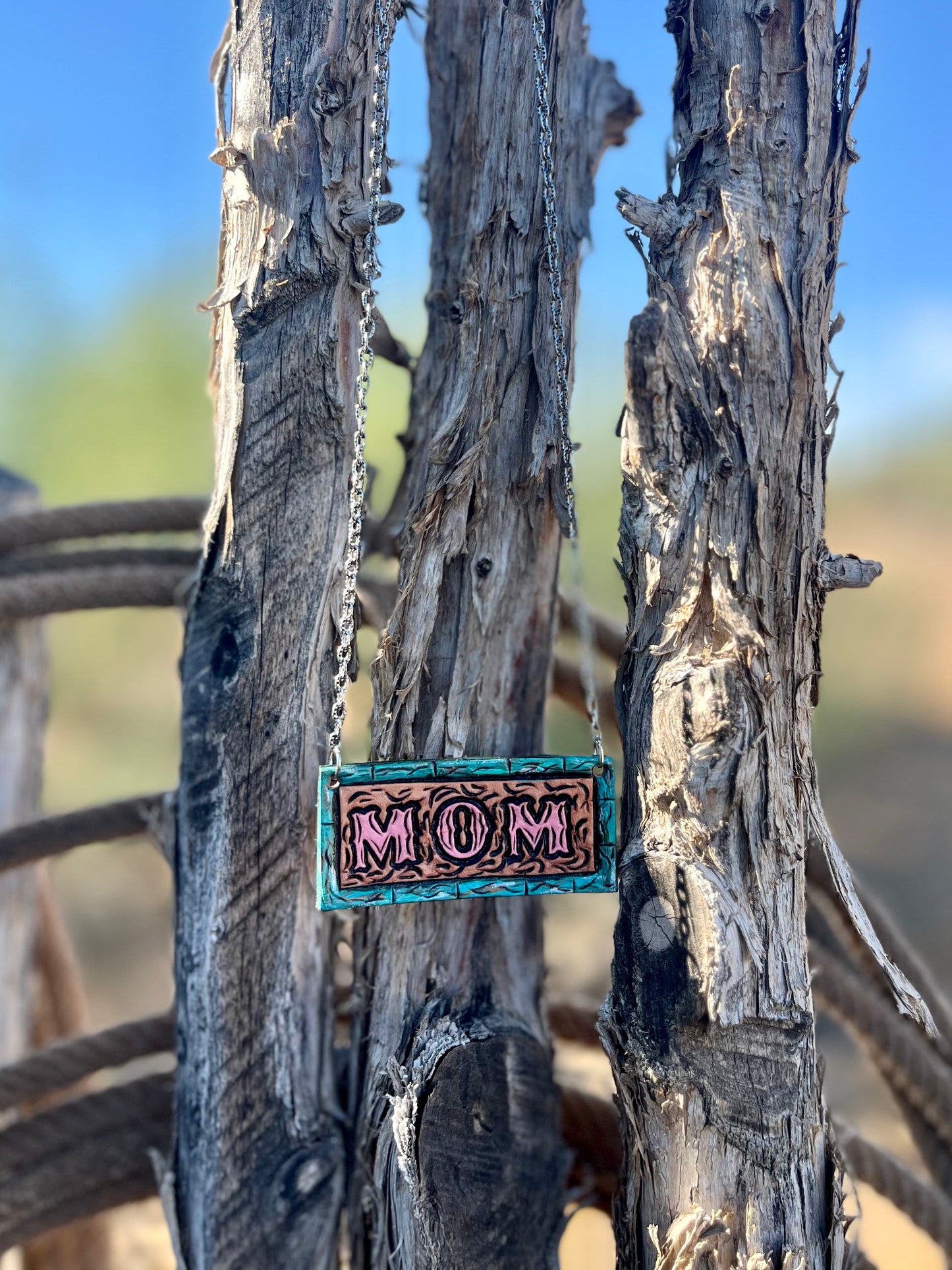 Mother’s Day Tooled Leather Bar Necklace