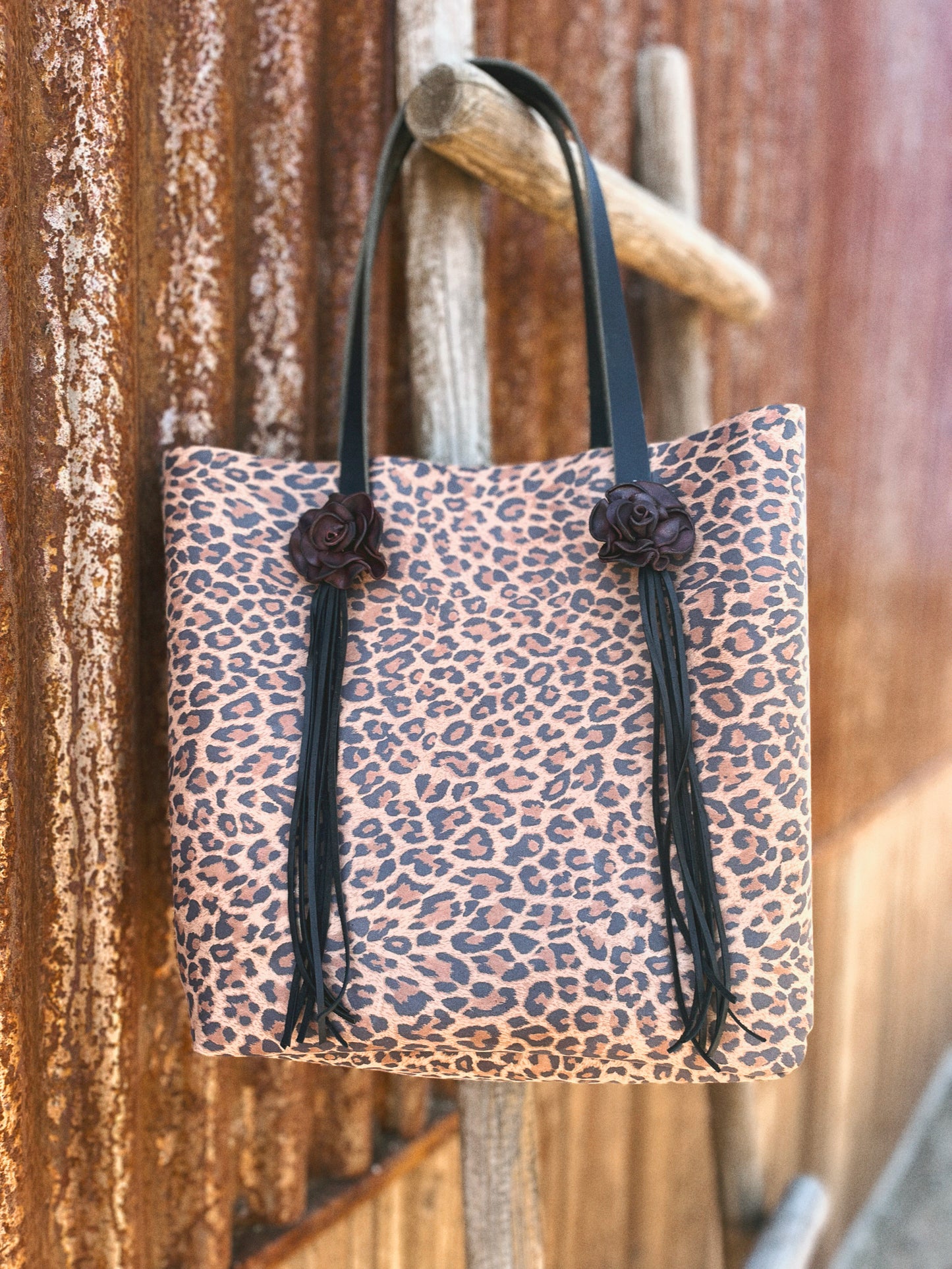 Leopard Print Leather Tote