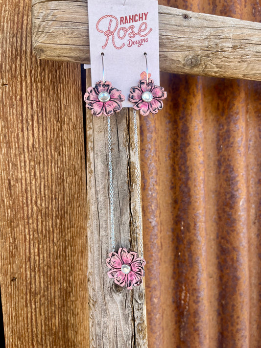 Pink Flower Jewelry Set
