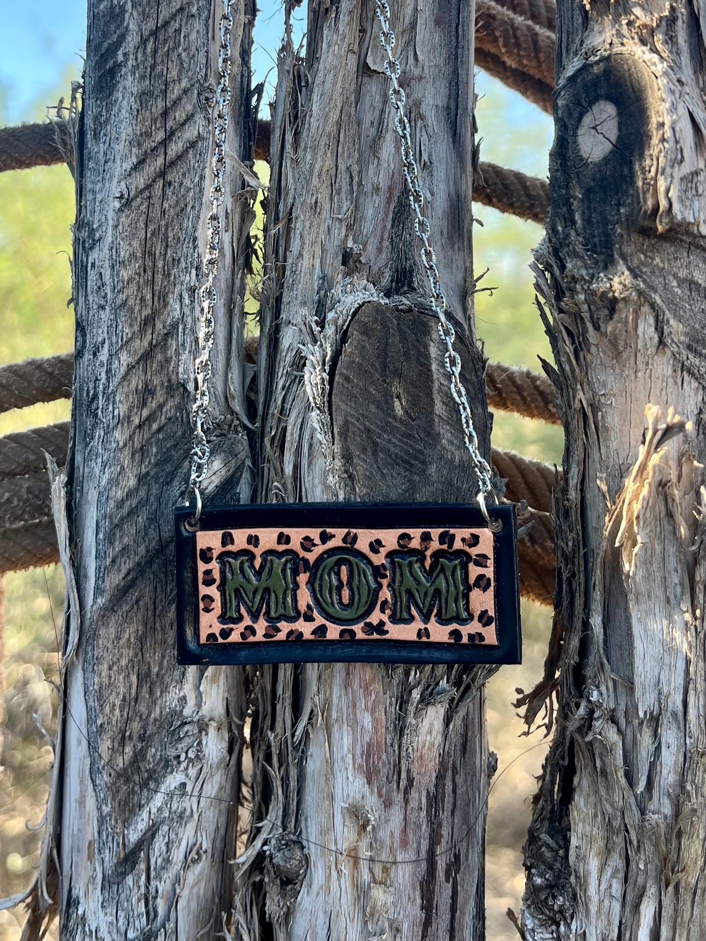 Mother’s Day Tooled Leather Bar Necklace