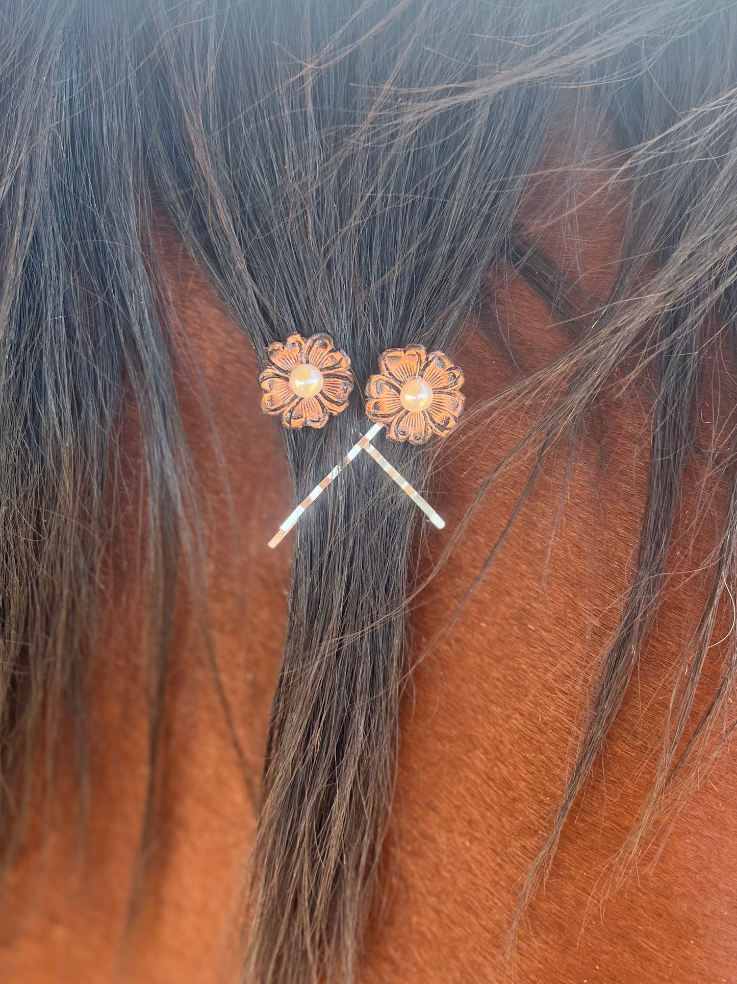 Tooled Leather Flower Bobby Pins