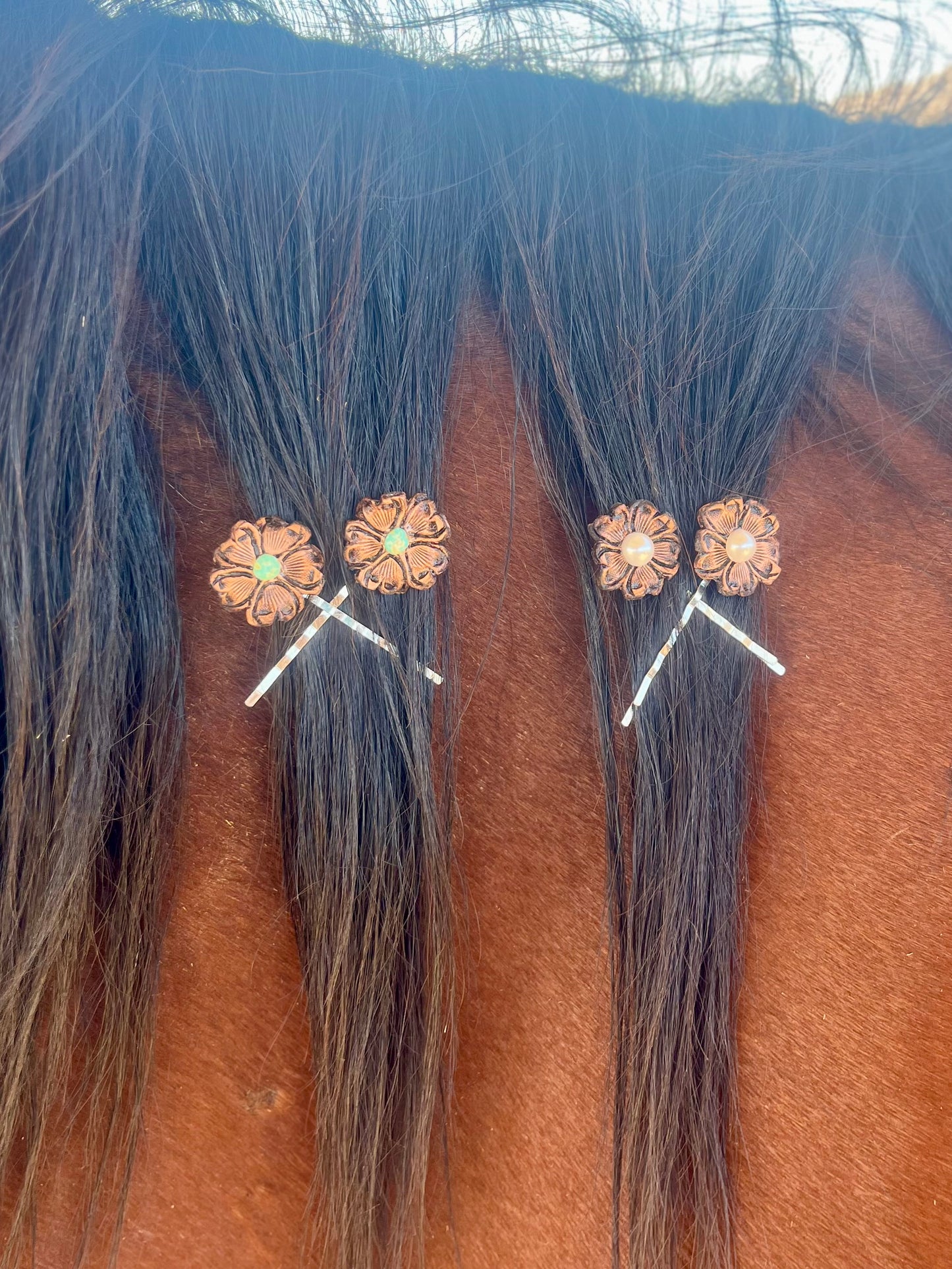 Tooled Leather Flower Bobby Pins