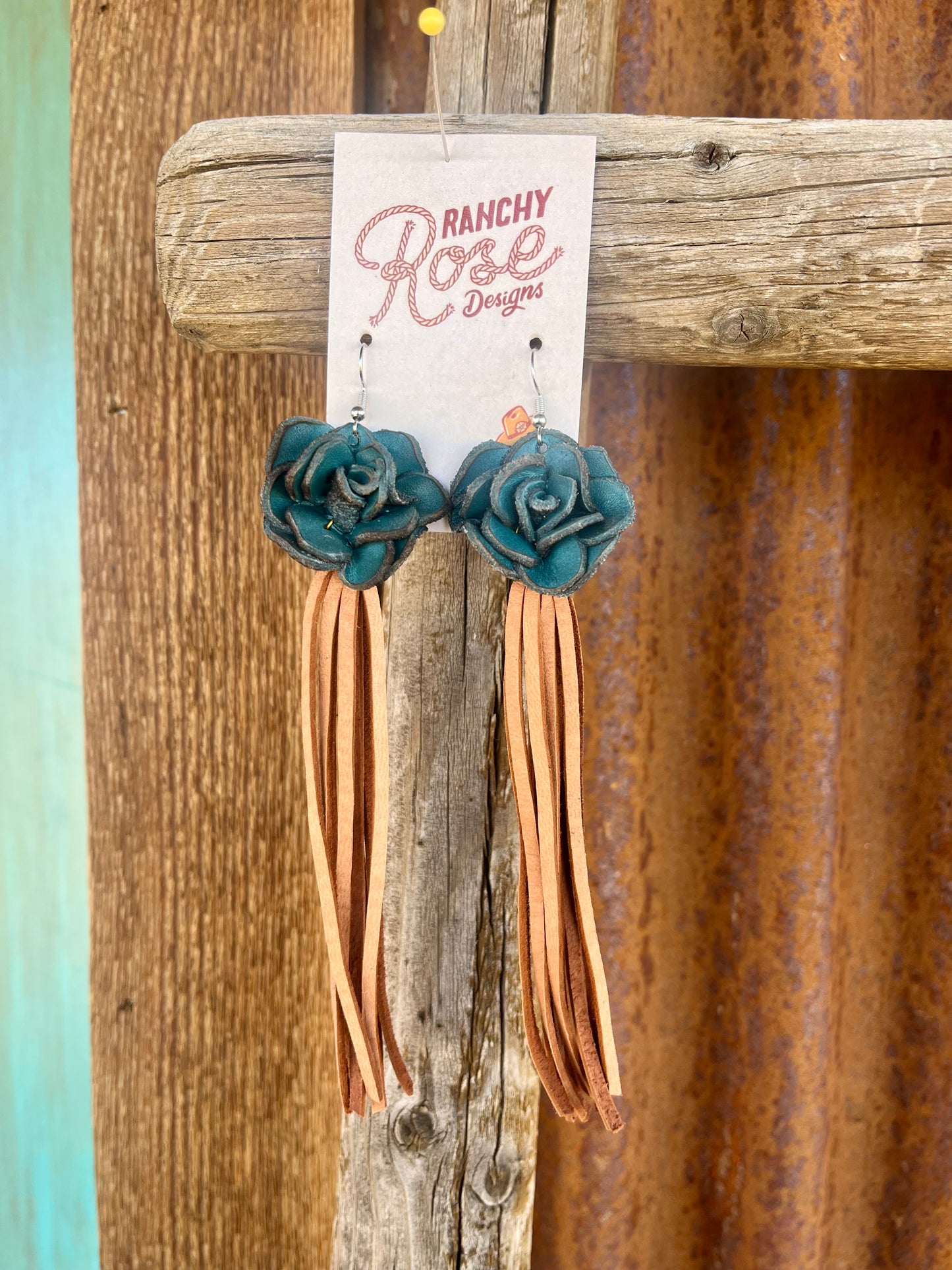 Leather Rose and Fringe Earrings