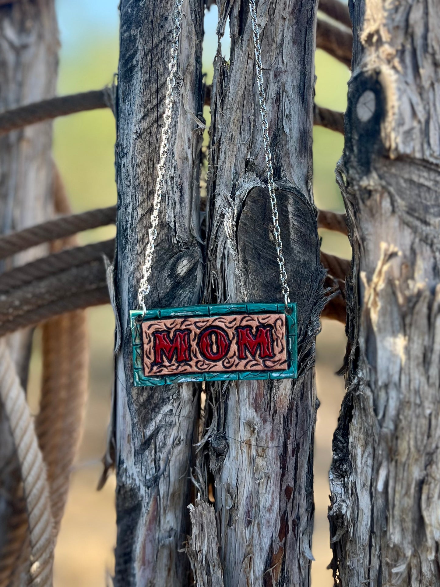 Mother’s Day Tooled Leather Bar Necklace