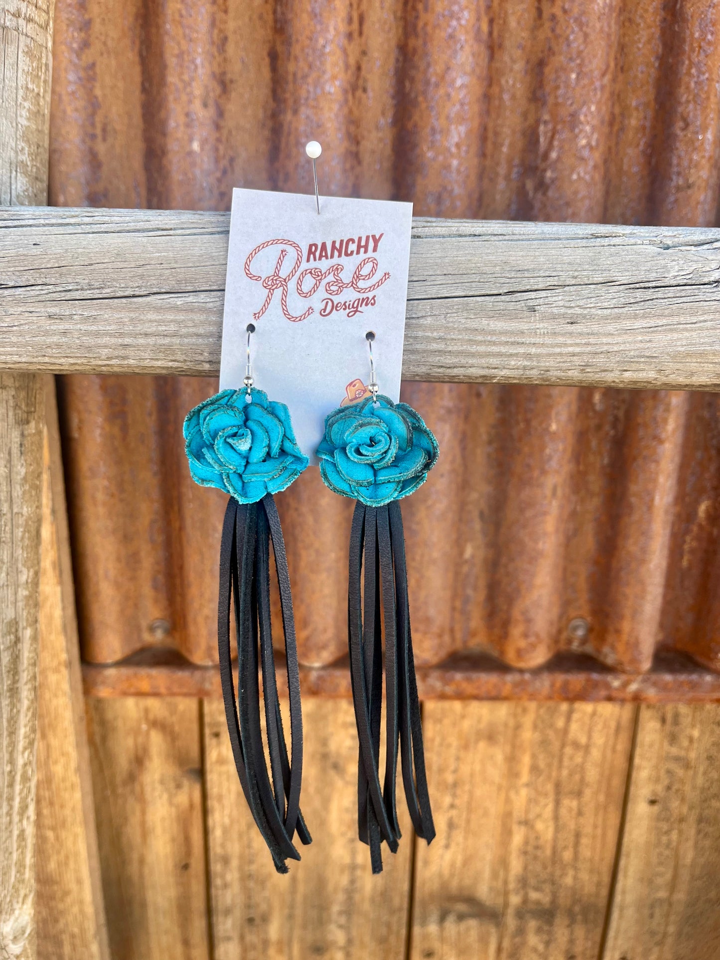 Leather Rose and Fringe Earrings