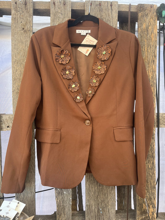 Brown Flower Blazer with Genuine Elisa Turquoise