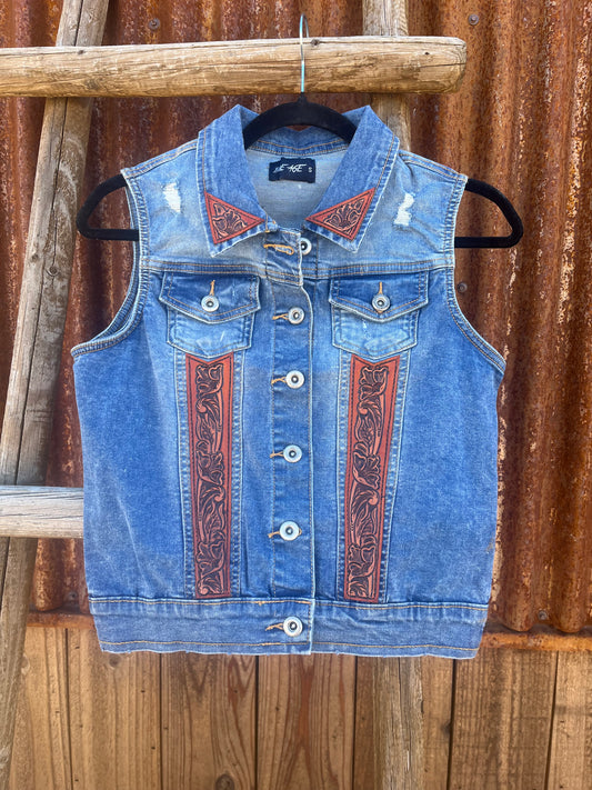 Tooled Denim Vest