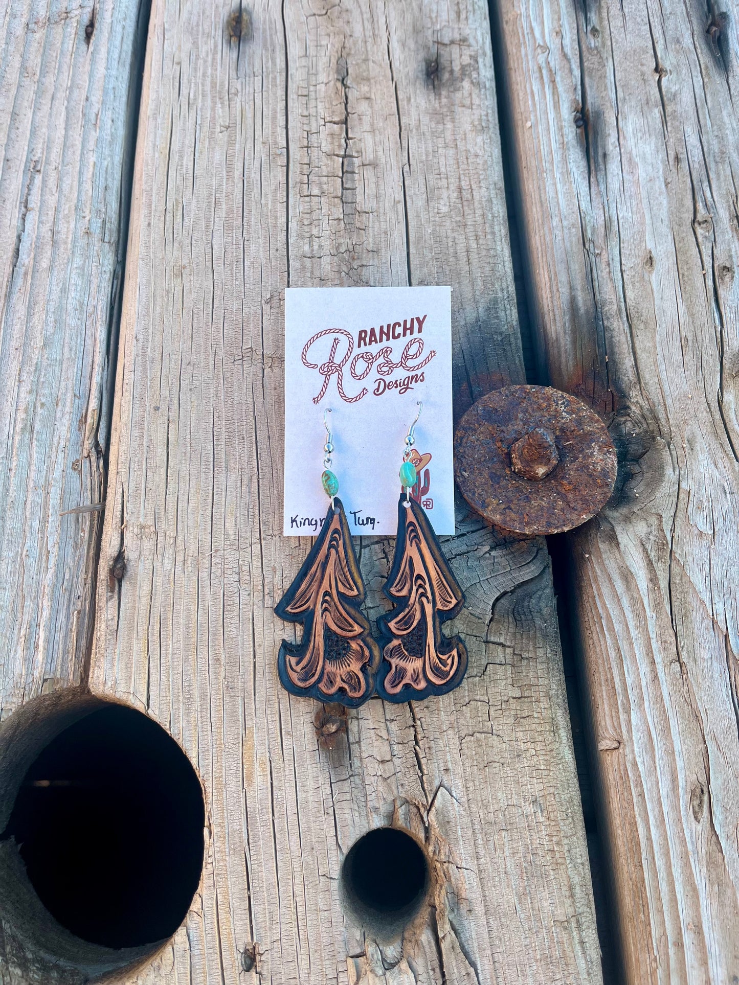 Floral Tooled Earrings with Kingman Accents