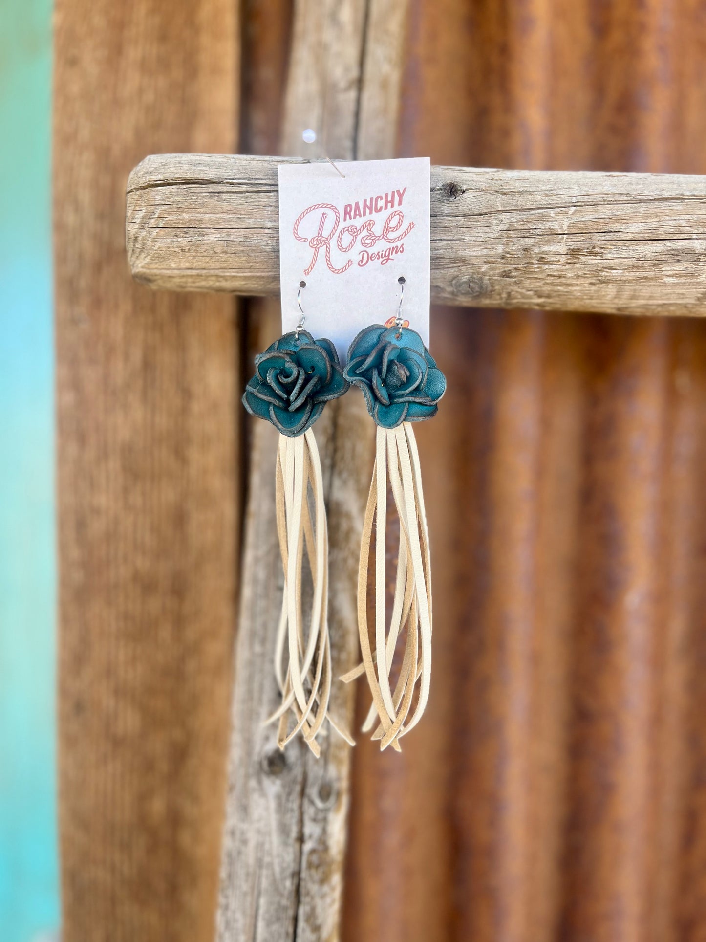 Leather Rose and Fringe Earrings