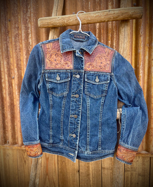 Denim Jacket with Leather Yokes and Cuffs