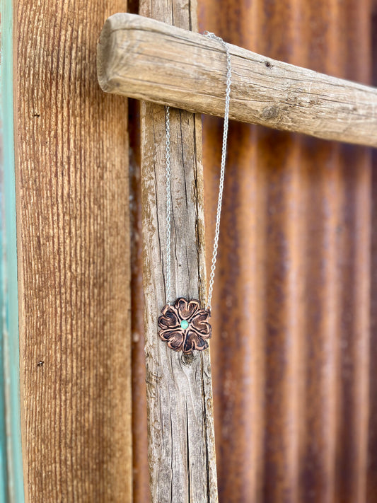 Tooled Leather Flower Necklace with Elisa Turquoise