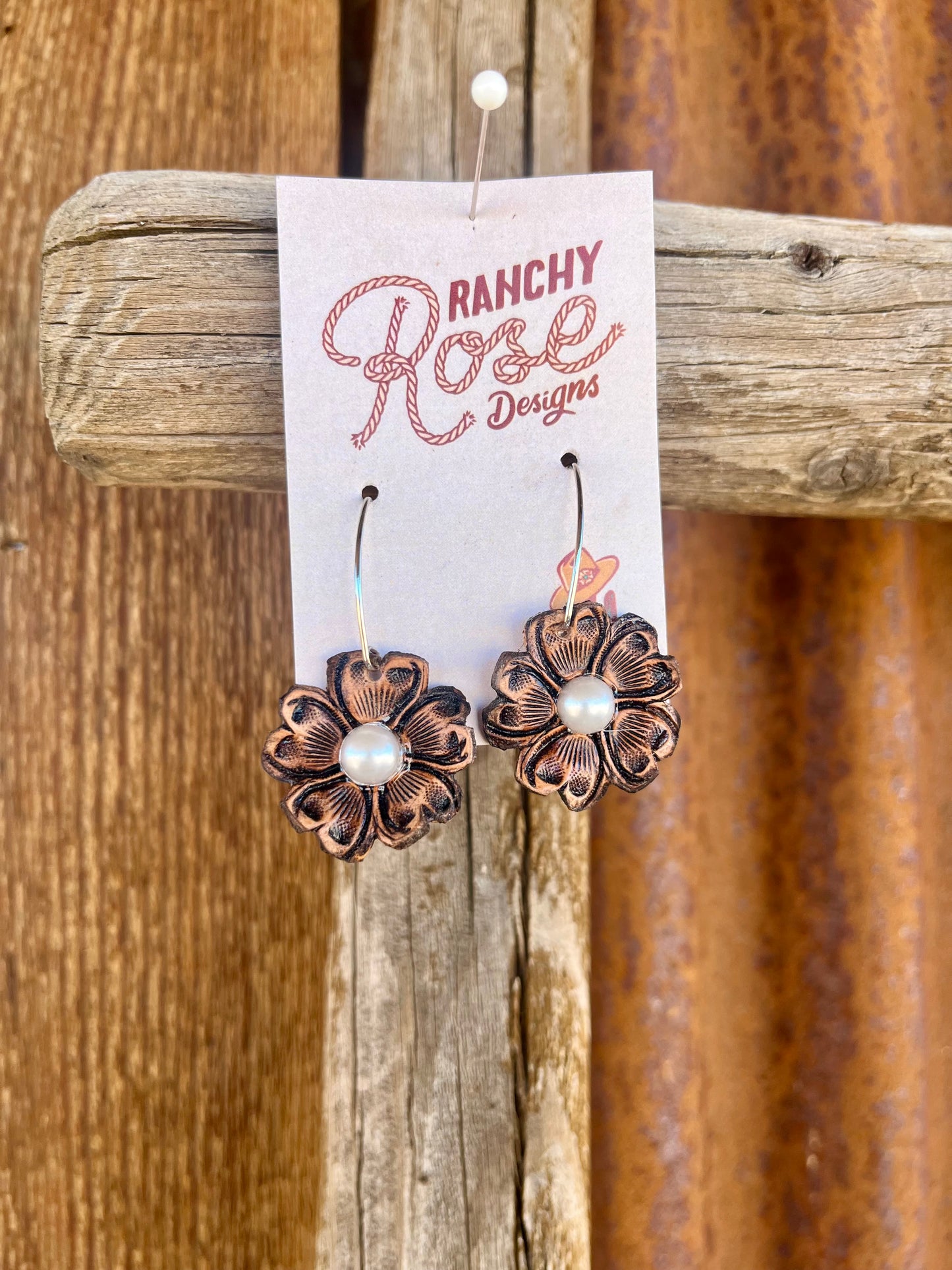 Tooled Flower Dangle Earrings