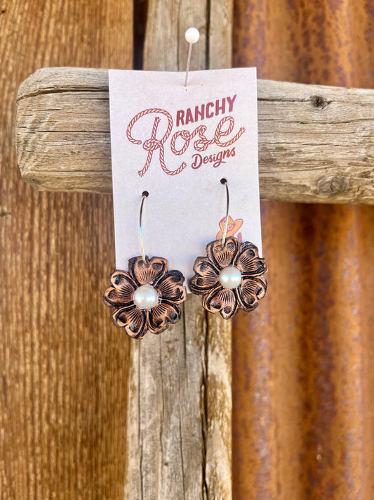Tooled Flower Dangle Earrings