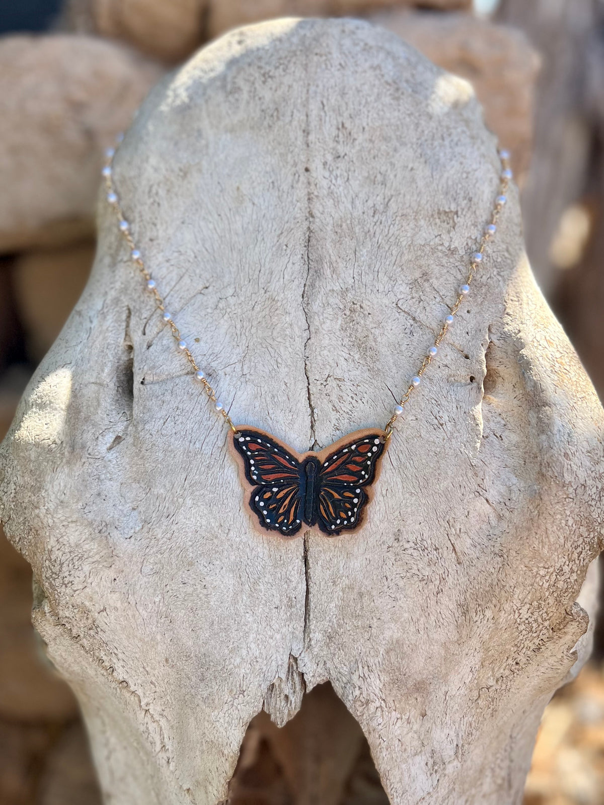 Monarch Choker on Pearl and Gold Chain