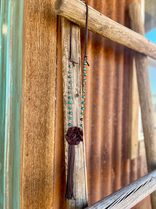 Beaded Leather Rose Necklace