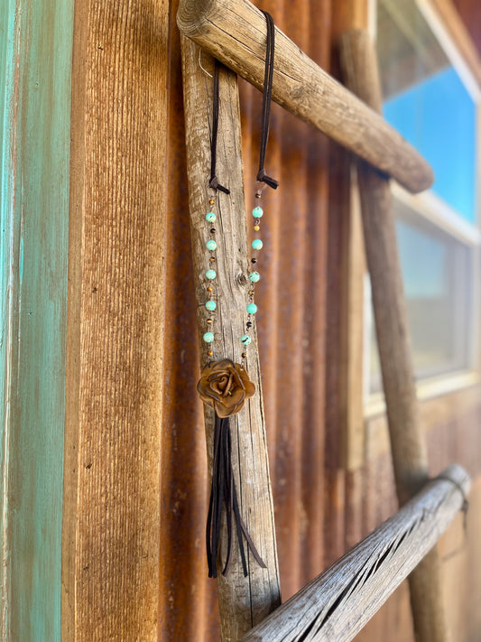Beaded Leather Rose Necklace