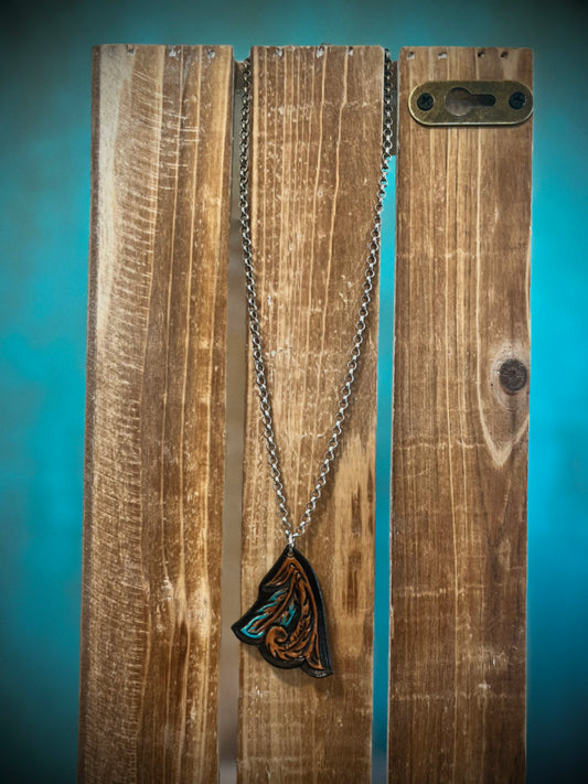 Sterling Silver Chain with Leather Pendant