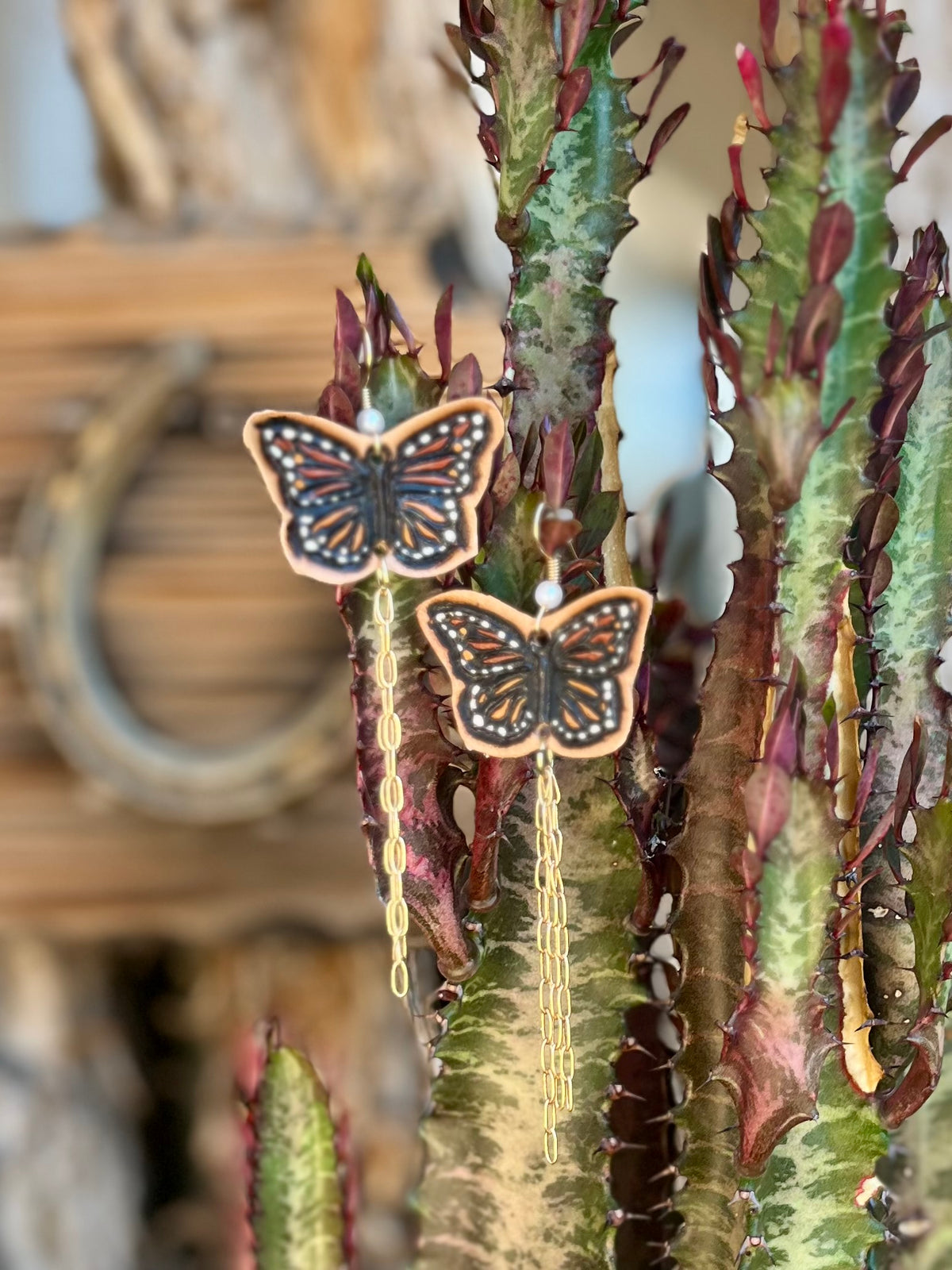 Monarch Earrings with Gold Paper Clip Fringe