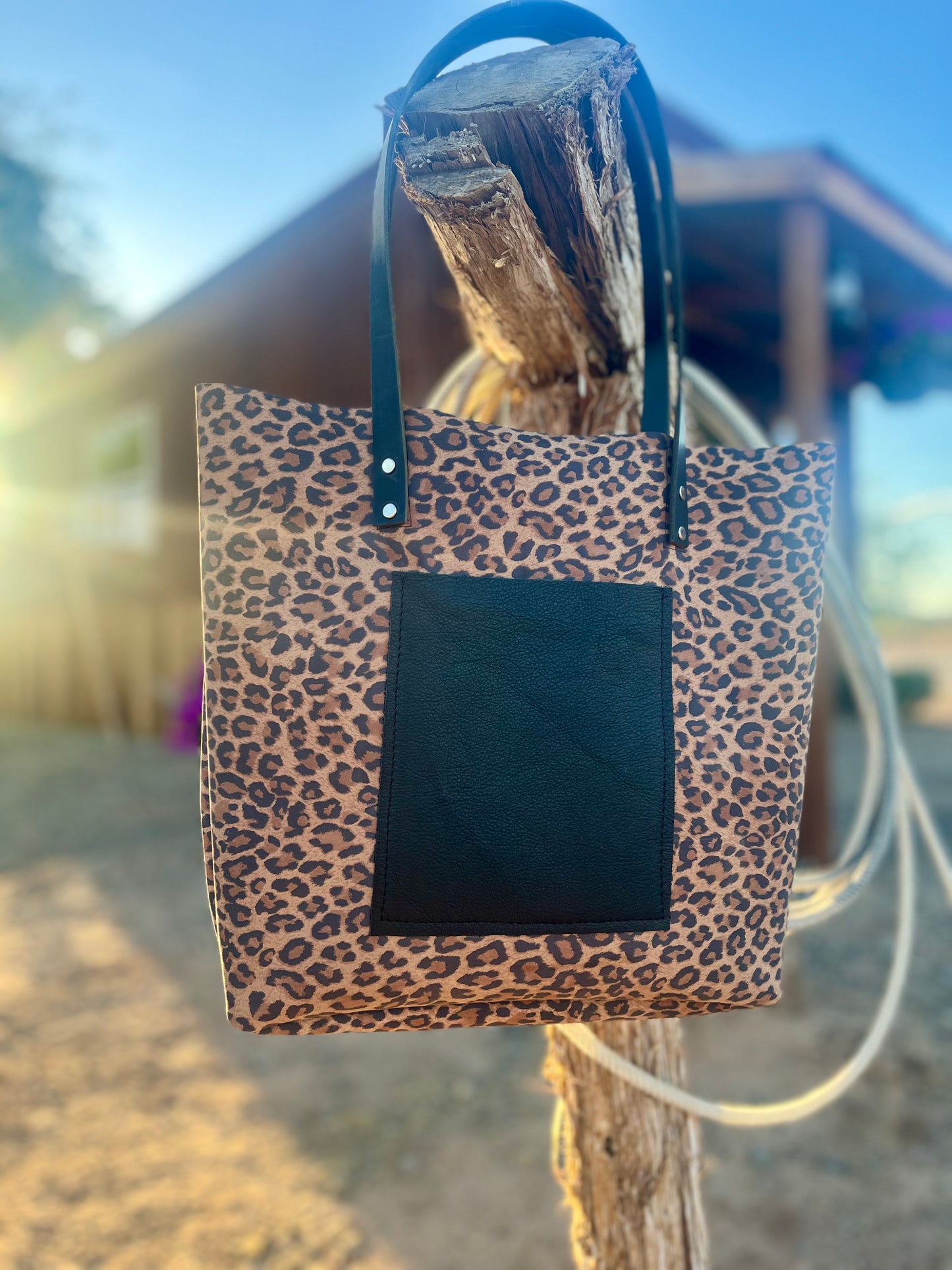 Leopard Print Tote with Tooled Patch