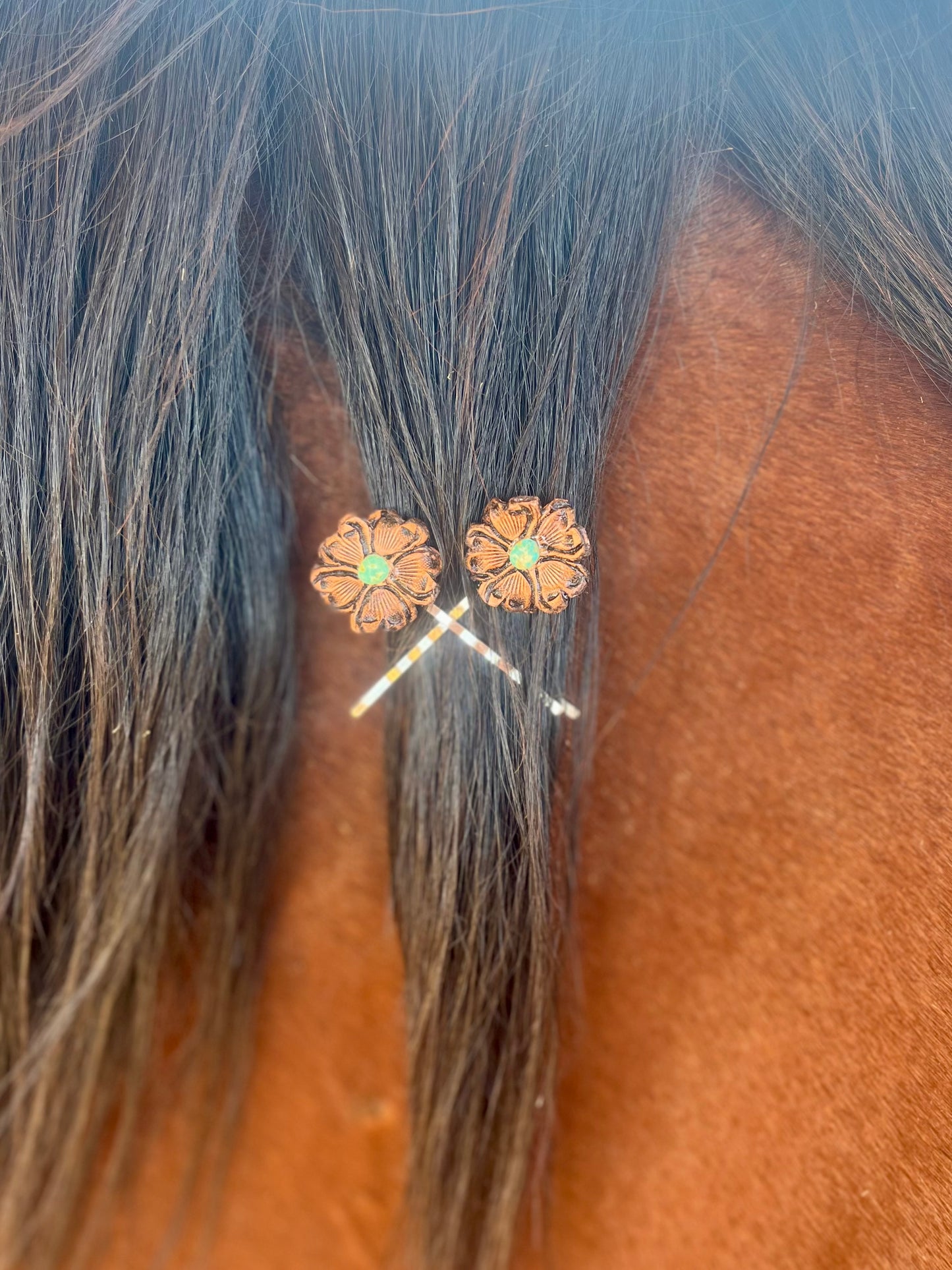 Tooled Leather Flower Bobby Pins
