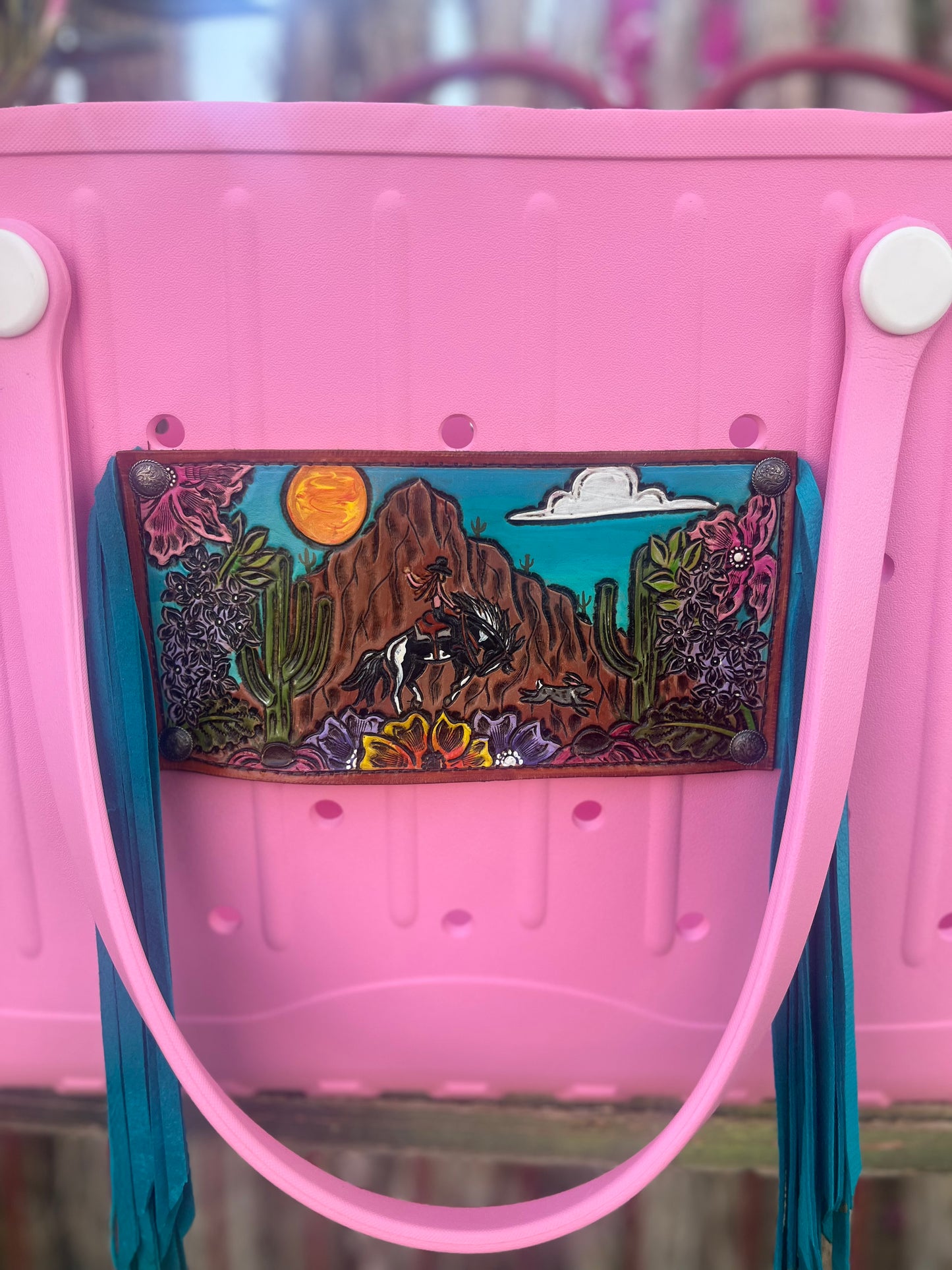 Rubber Tote with Tooled Leather Patch