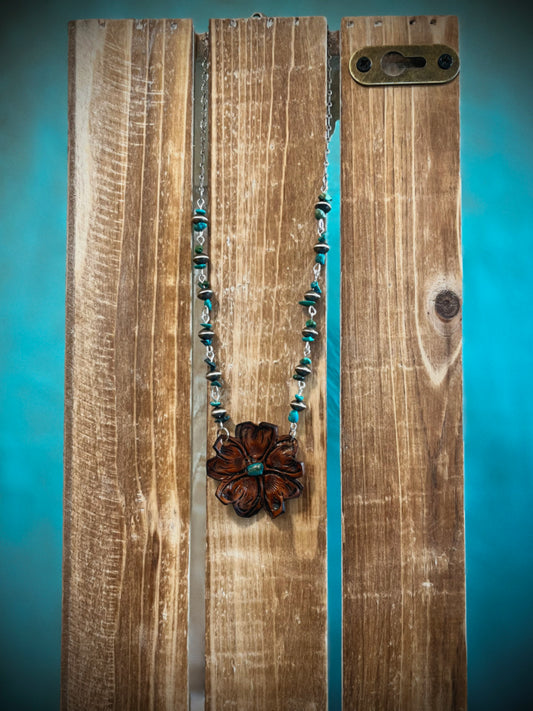 Tooled flower Choker with Navajo Pearls
