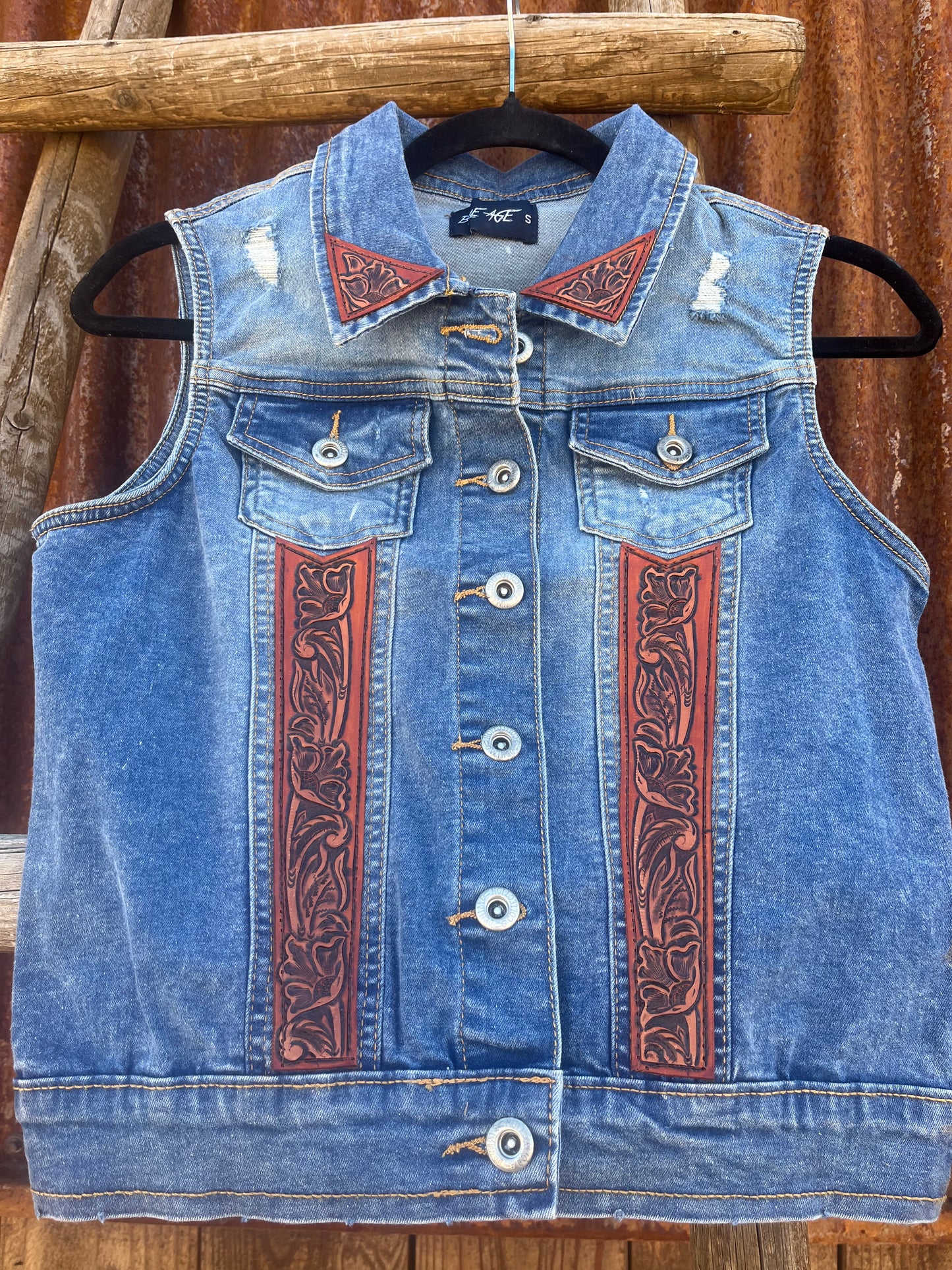 Tooled Denim Vest