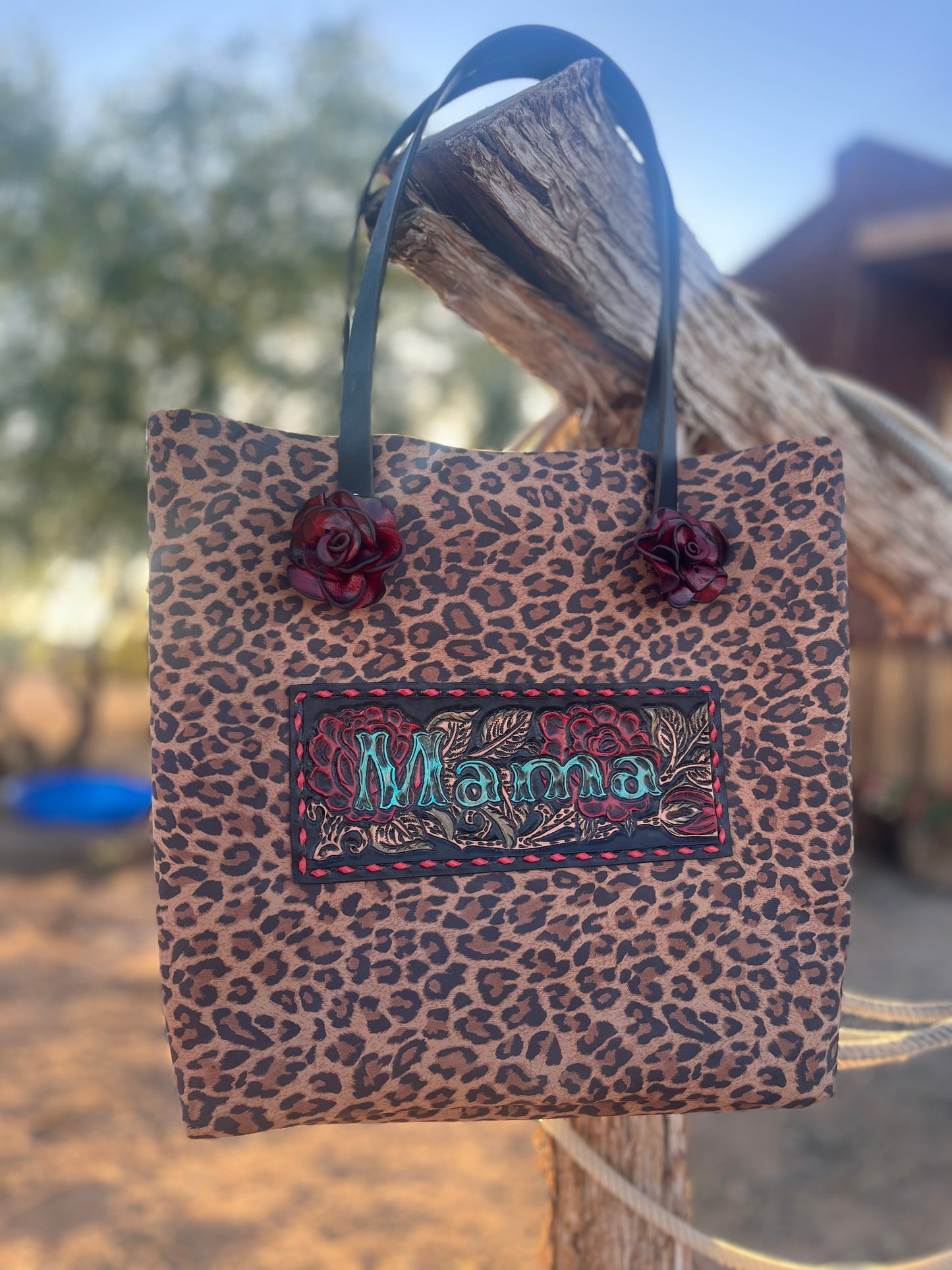 Leopard Print Tote with Tooled Patch