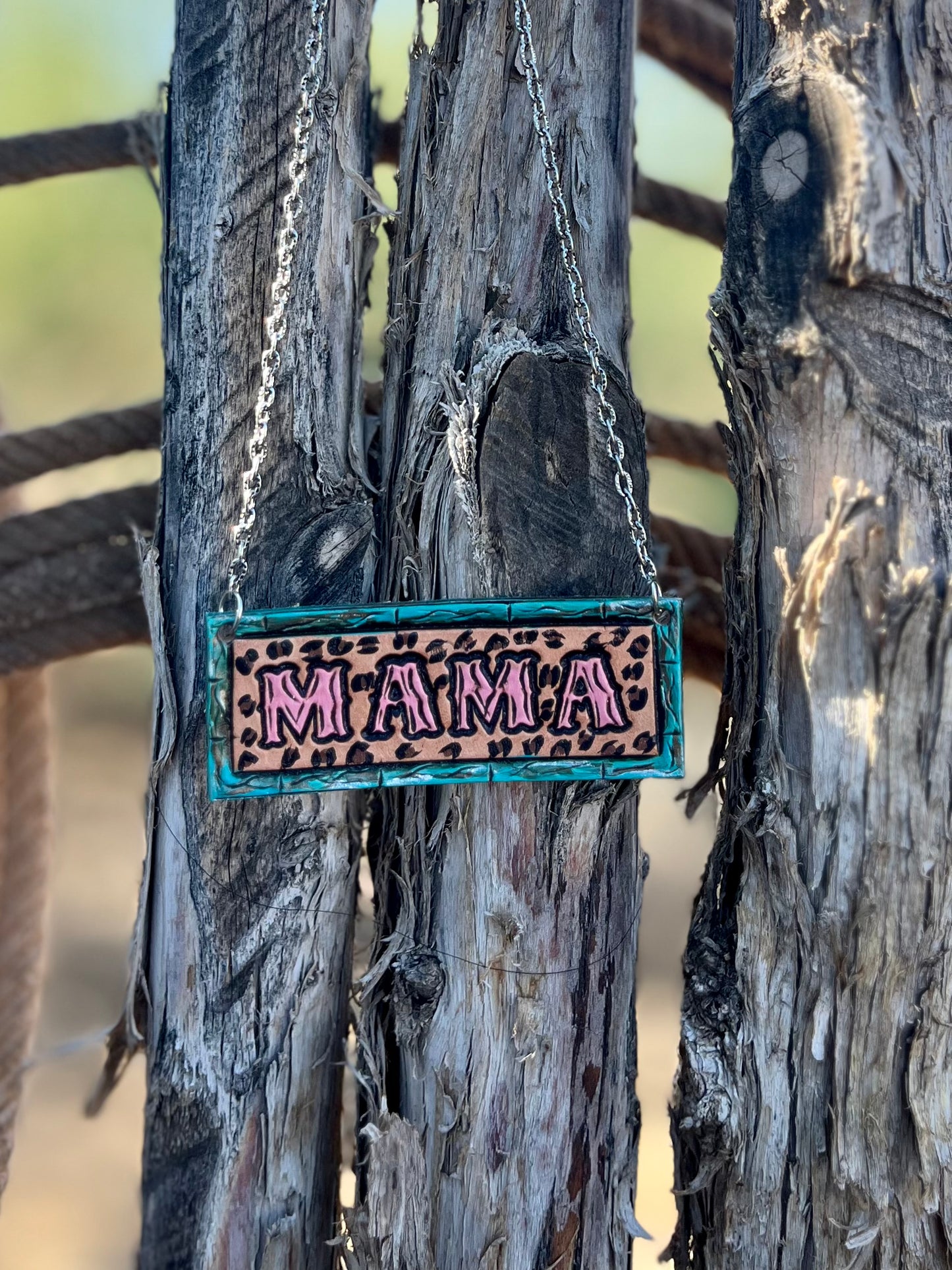 Mother’s Day Tooled Leather Bar Necklace